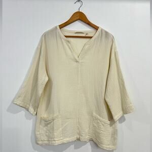 Soft Surroundings Araza Gauze Shirt Cotton Blouse L Minimalist Coastal Lagenlook